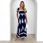 Women's Summer Women Clothing Vacation Printed Beach Dress Smocking Dress Women