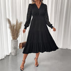V-Neck Lace Long-Sleeve Slim Fit Dress