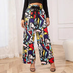Multicolor graffiti-print wide-leg pants with elastic waistband