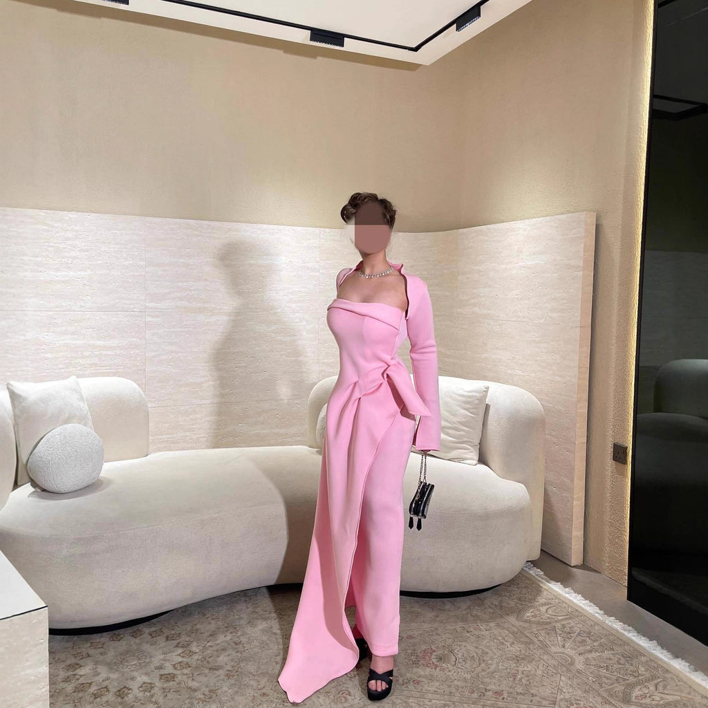 Strapless Asymmetric Slit Maxi Dress Set