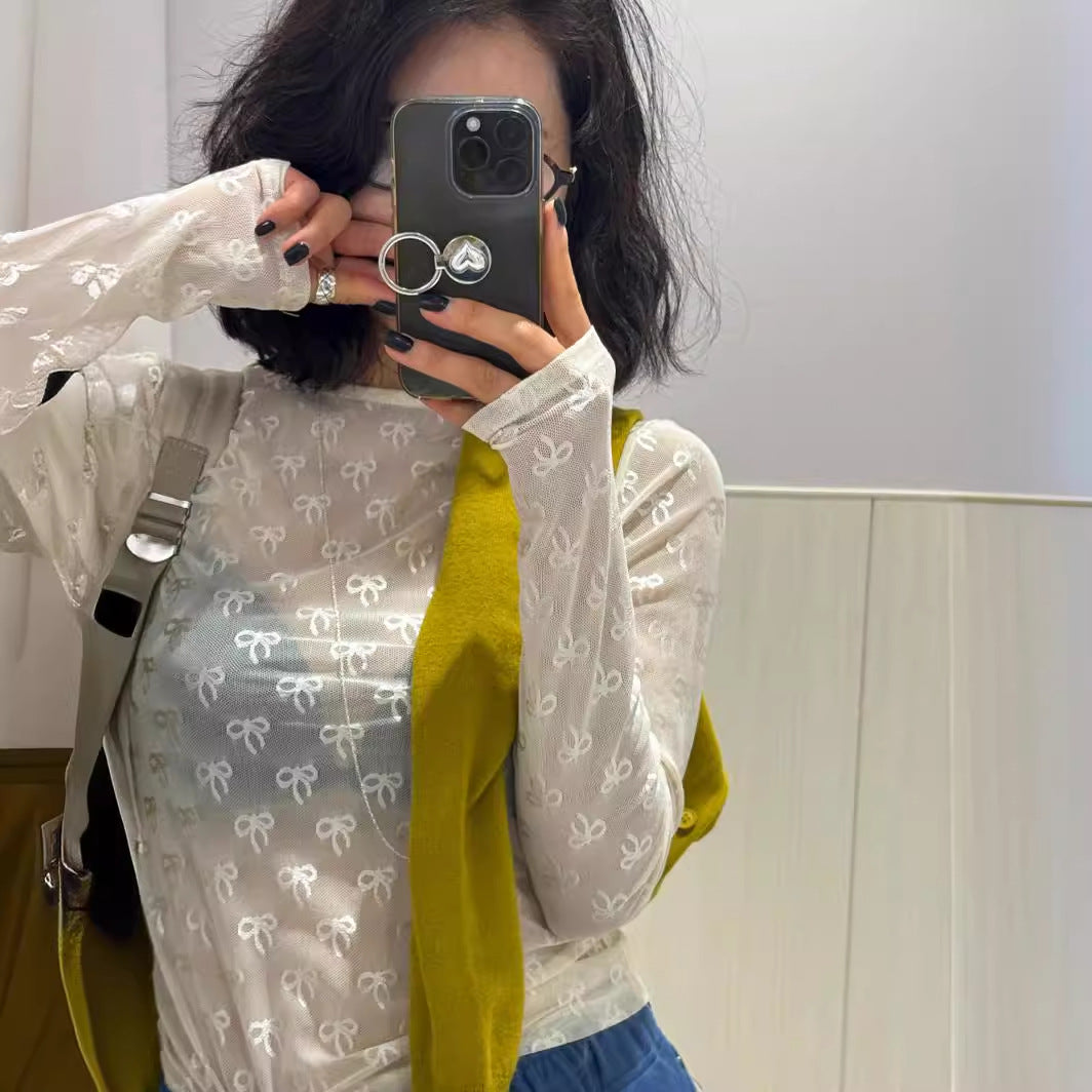 Women's Elastic Mesh Bottoming Shirt Long Sleeve T-Shirt Inner Wear