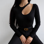 Ribbed Cutout Long Sleeve Bodysuit