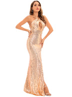 Women's Sequin Halter Backless Cutout Evening Maxi Dress