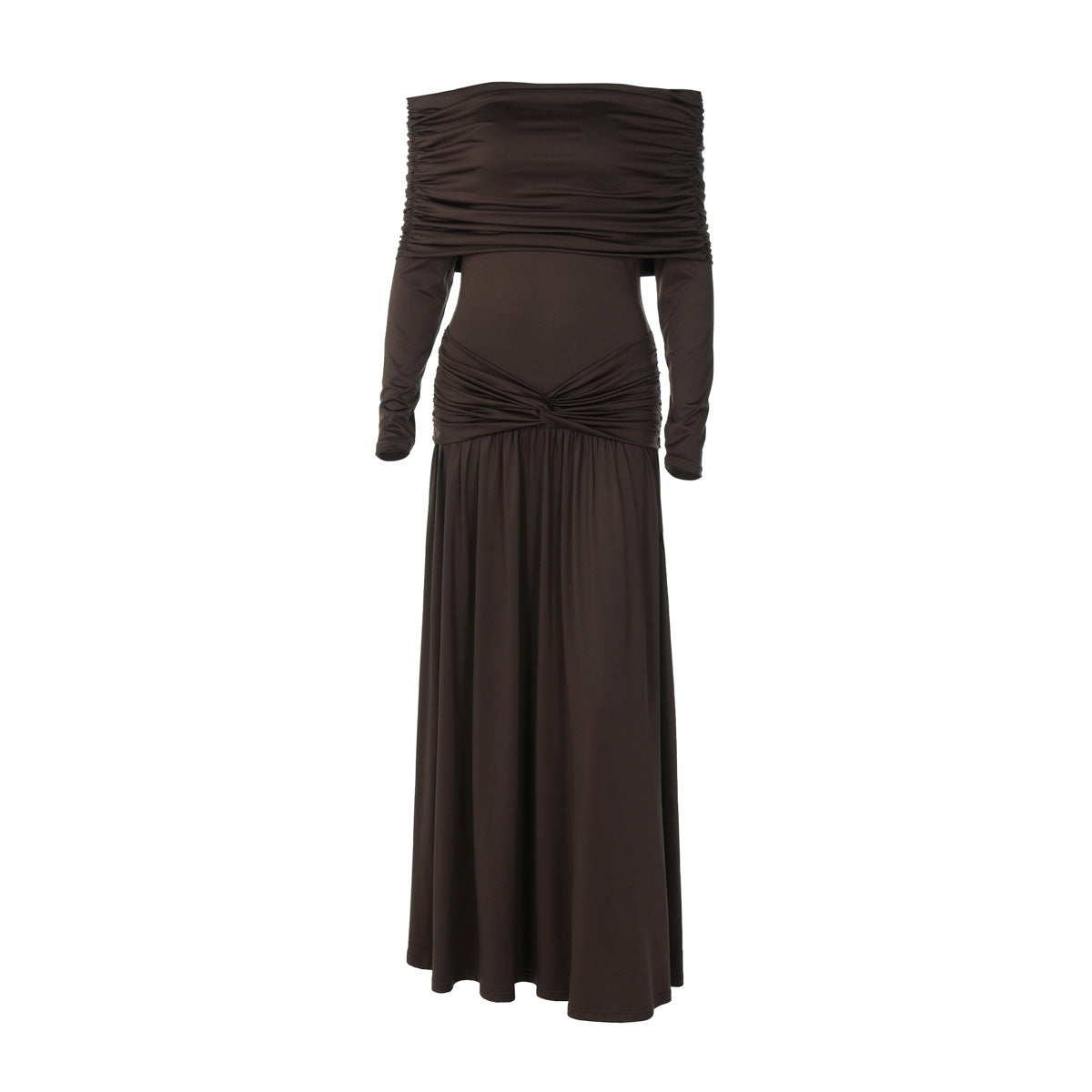 Women's 's Off-Shoulder Ruched Long-Sleeve Maxi Dress