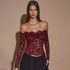 Women's Off-Shoulder Ruched Lace Top
