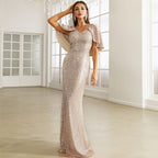 Women's V Neck Sequ Cocktail Sheath Mid Length Bridesmaid Evening Dress