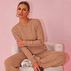 Autumn Winter round Neck Cable Knit Sweater Knitwear Wide Set