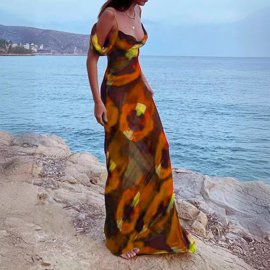 Popular Sexy Printing Slip Dress Maxi Dress