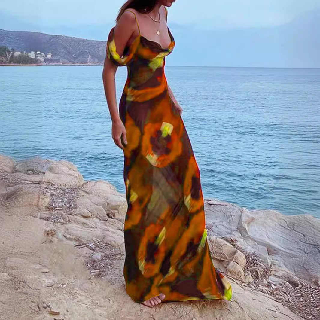 Popular Sexy Printing Slip Dress Maxi Dress