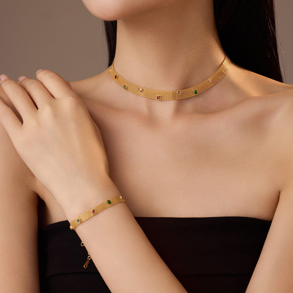 Colorful Zircon Necklace & Bracelet Set