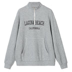 Women's Casual Spring Pullover Sweatshirt Letter Graphic Embroidery Zipper Pullover Baggy
