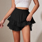 Lace Elastic Short Pleated Layered Cake Pantskirt