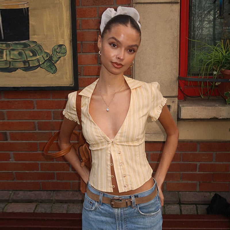 Women's Button-Up Short Sleeve Cardigan Top