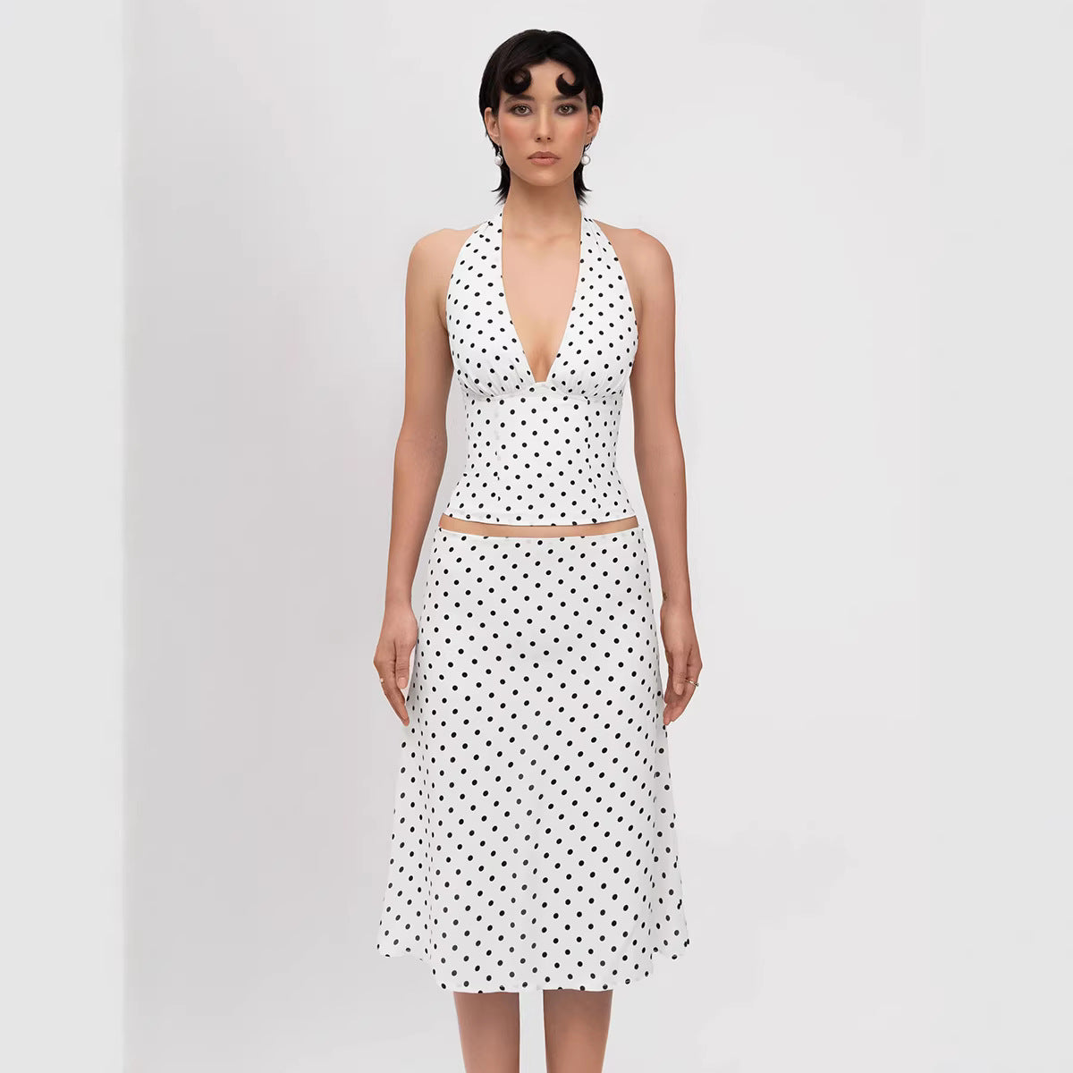 Women's Polka Dot Summer Top And Skirt Two-Piece Set