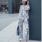 Printed Peter Pan Collar Pants Set