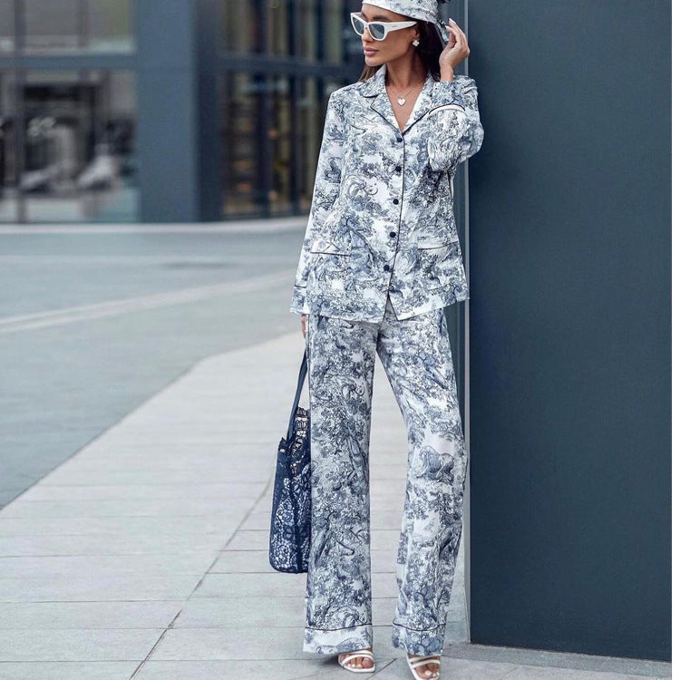 Printed Peter Pan Collar Pants Set