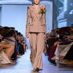 Women's Heavy Industry Beads Three Dimensional Floral Jacket Coat Wide Leg Pants Two-Piece Set