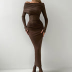 Off-Shoulder Knit High-Waist Dress