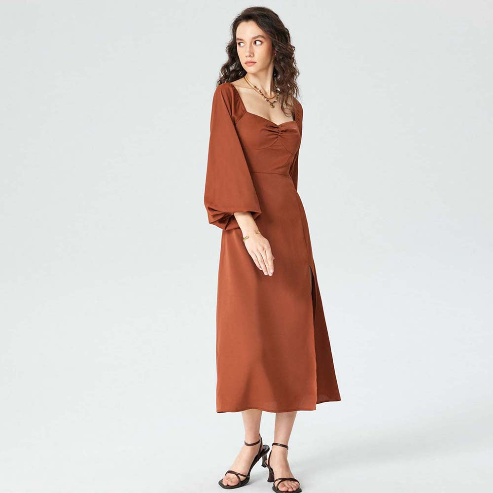 Women’s Square-Neck Slit Midi Dress