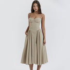 Dress Women's V-Neck Strap Midi Dress Waist Tight Slim Backless Dress for Women