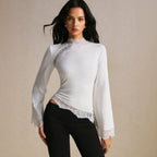 Women's Autumn Long Sleeve Flared Sleeves Lace Stitching Coat Slim Fit Slimming Daily T Shirt