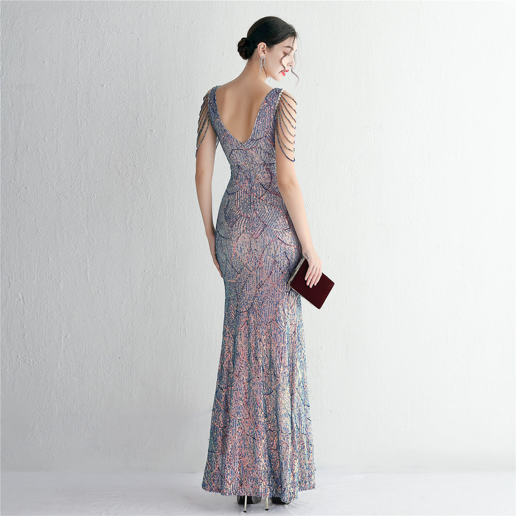 Women's Sequin Slim Fit Evening Party Dress Long Cocktail Slim Fit