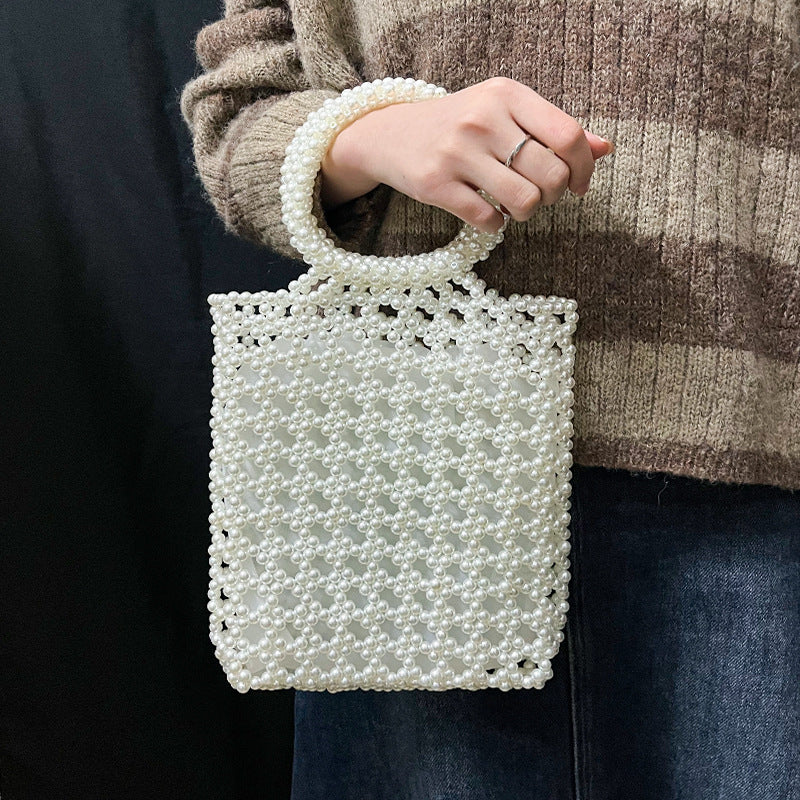 Women's Pearl Beaded Woven Handbag