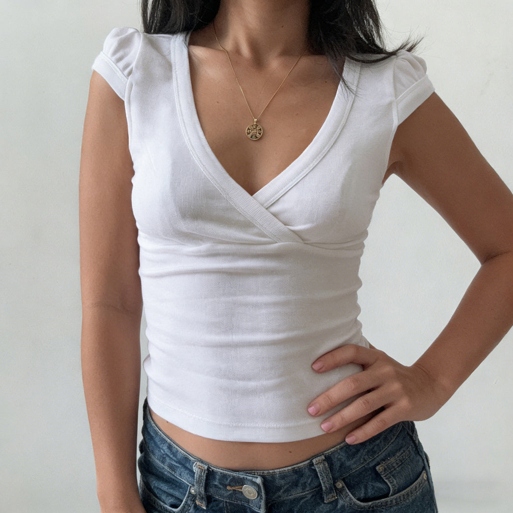 Summer Sexy All Match Sexy Puff Sleeve Solid Color Top