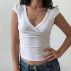 Summer Sexy All Match Sexy Puff Sleeve Solid Color Top