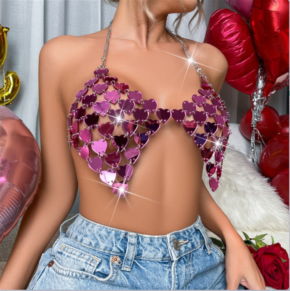 Women's Acrylic Heart Mirror Vest Top