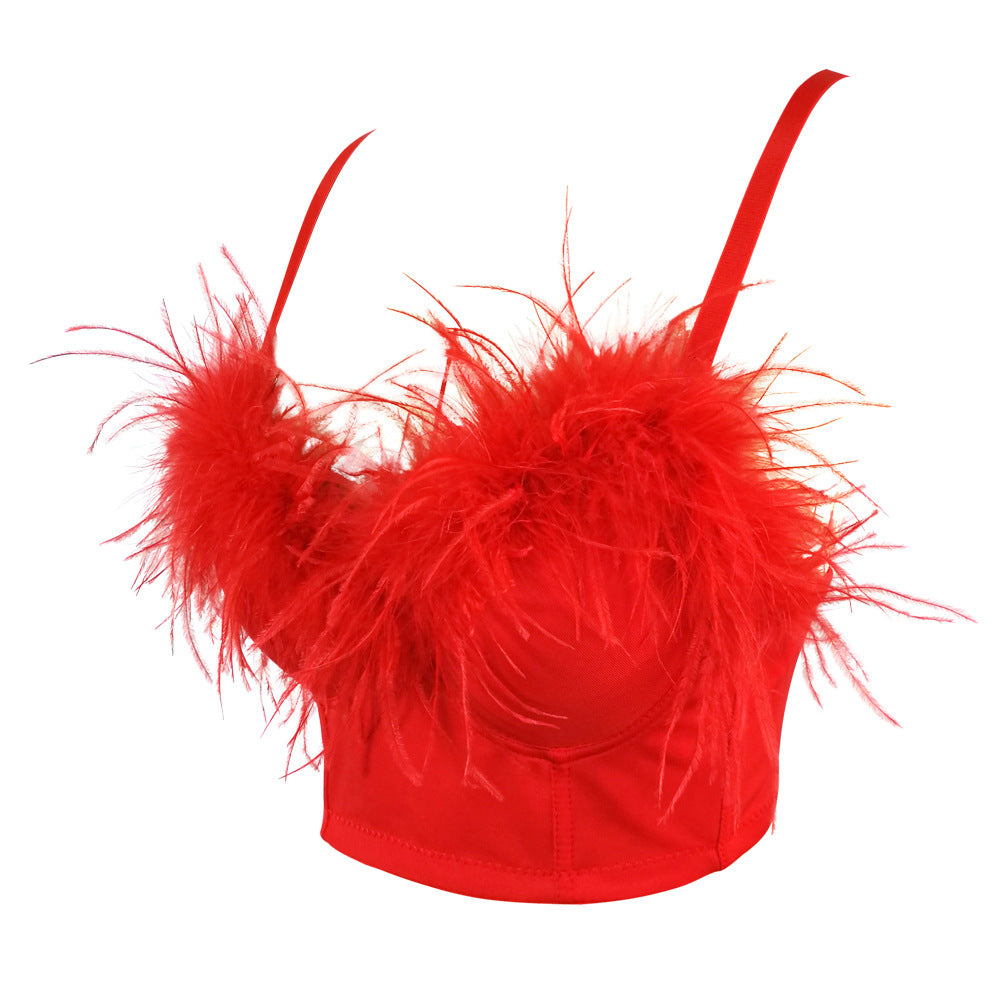 's Ostrich Feather Boning Corset Chest Wrapped Underwear Free