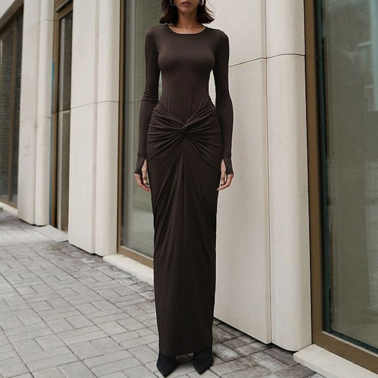 Women's Twisted Long-Sleeve Split Maxi Dress