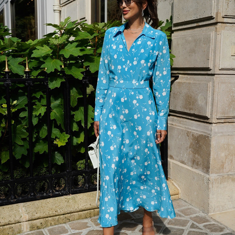 Floral Collared Belted Shirt Maxi Dress