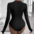 Women's Black Ruched Long Sleeve Slim Jumpsuit