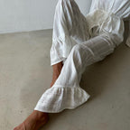 Ruffled Tied Shirt Trousers Two Piece Cotton Collared Long Sleeve Casual Lazy Set for Women