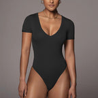 V-Neck Short Sleeve Cotton Bodysuit