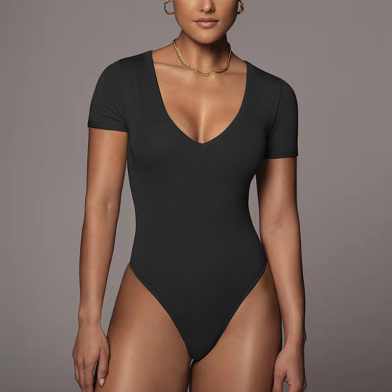 V-Neck Short Sleeve Cotton Bodysuit