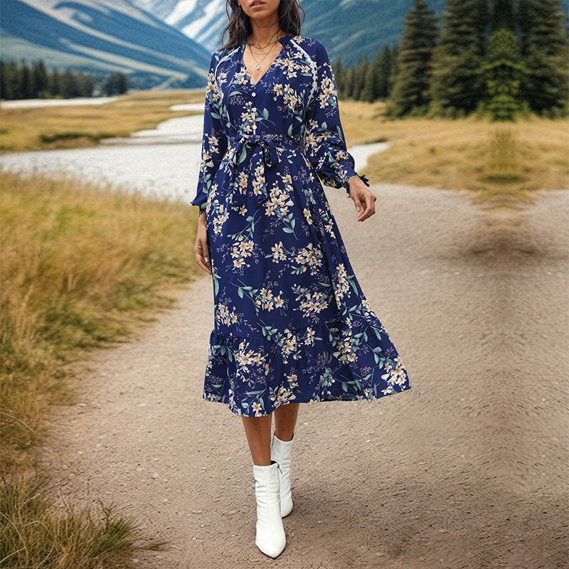 Long Sleeve Floral Print Dress