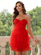 Women's Solid Color Multi-Layer Cake Layered Ruffled Dress
