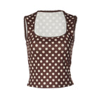 Women's Women’s Brown Polka Dot Square Neck Tank Top
