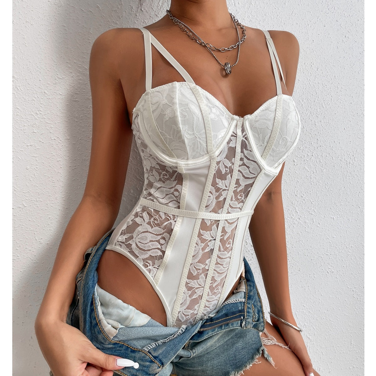 Women's Women’s Lace V Neck Fitted Jumpsuit