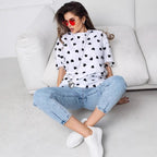 Women's Sexy Women Clothing Love Mesh Stitching Loose Basic Round Neck Short Sleeve T Shirt