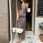 Vest Jacket Hip Skirt Set V neck