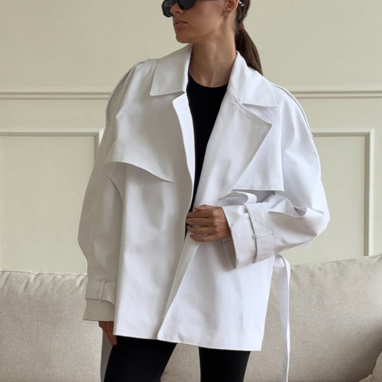 Collared Long Sleeve Design Lace up Trench Coat