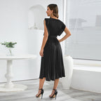 Women's Plus-Size Ruffle-Sleeve Pleated Dress