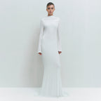 Winter Simple Intellectual Solid Color Swing Collar Backless Design Pleated Tight