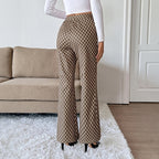 Autumn Office Plaid Bootcut Trousers Women Look Tall