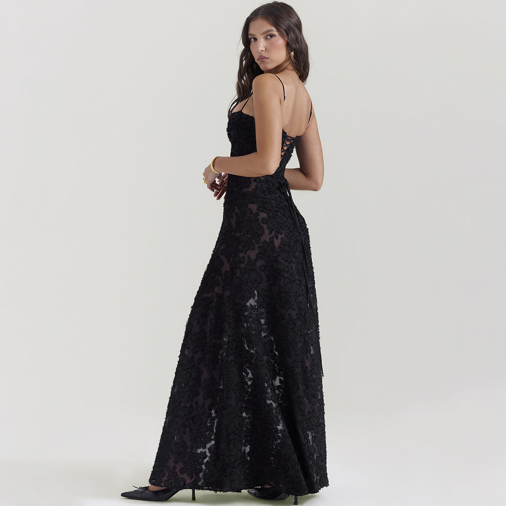 Women's Spaghetti-Strap Lace Maxi Evening Dress