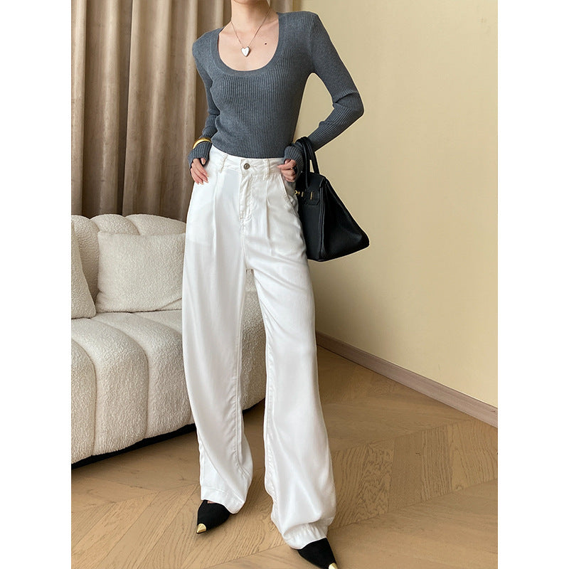 Women's Ribbed U-Neck Slim Fit Long Sleeve Top