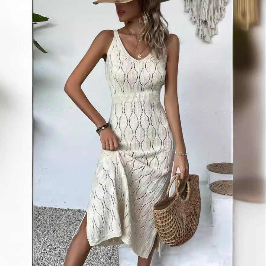 Knitted V-Neck Cutout Dress